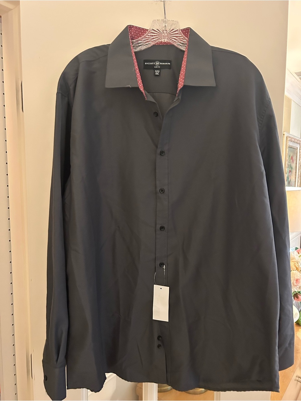 Society Black Long-Sleeve Button-Down Shirt with Red Trim